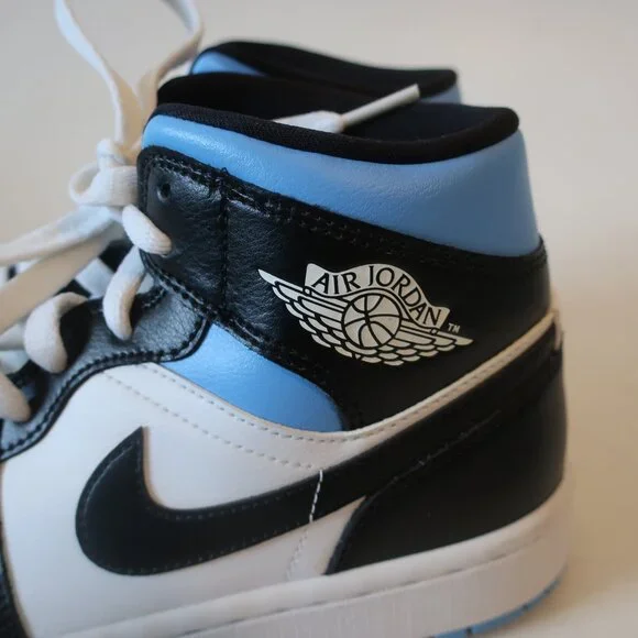 NWOT Womens Air Jordan Mid Top Black, Blue, White Leather Sneakers 7.5 - Picture 4 of 8